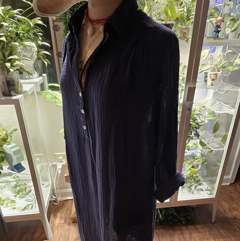 Sundry NWT Navy Blue Cotton Gauzy Navy Shirt Dress With Pockets. XL - Picture 9 of 10